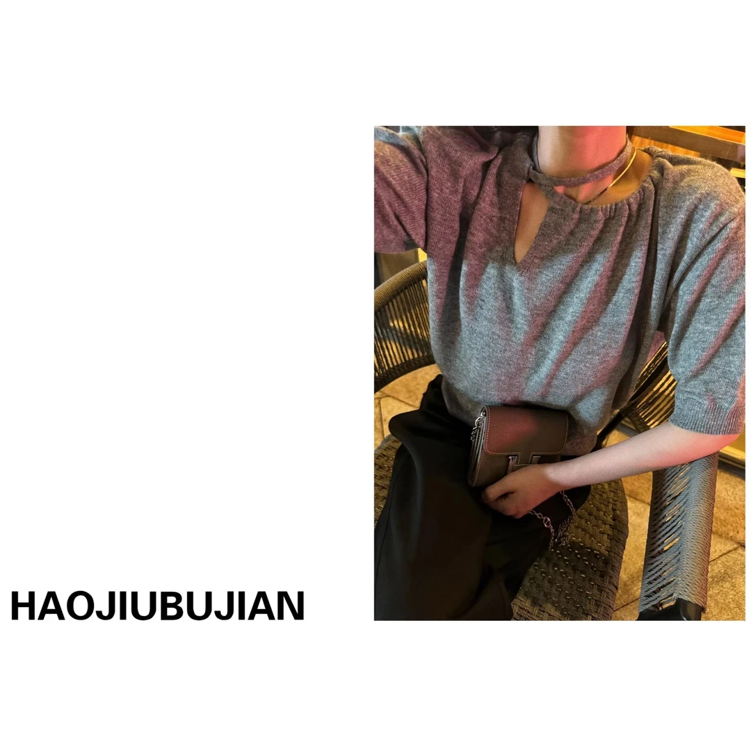 好久不见系带挂脖针织半袖