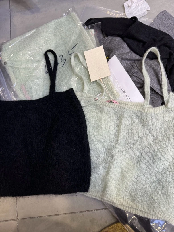 好久不见两色绿黑针织吊带