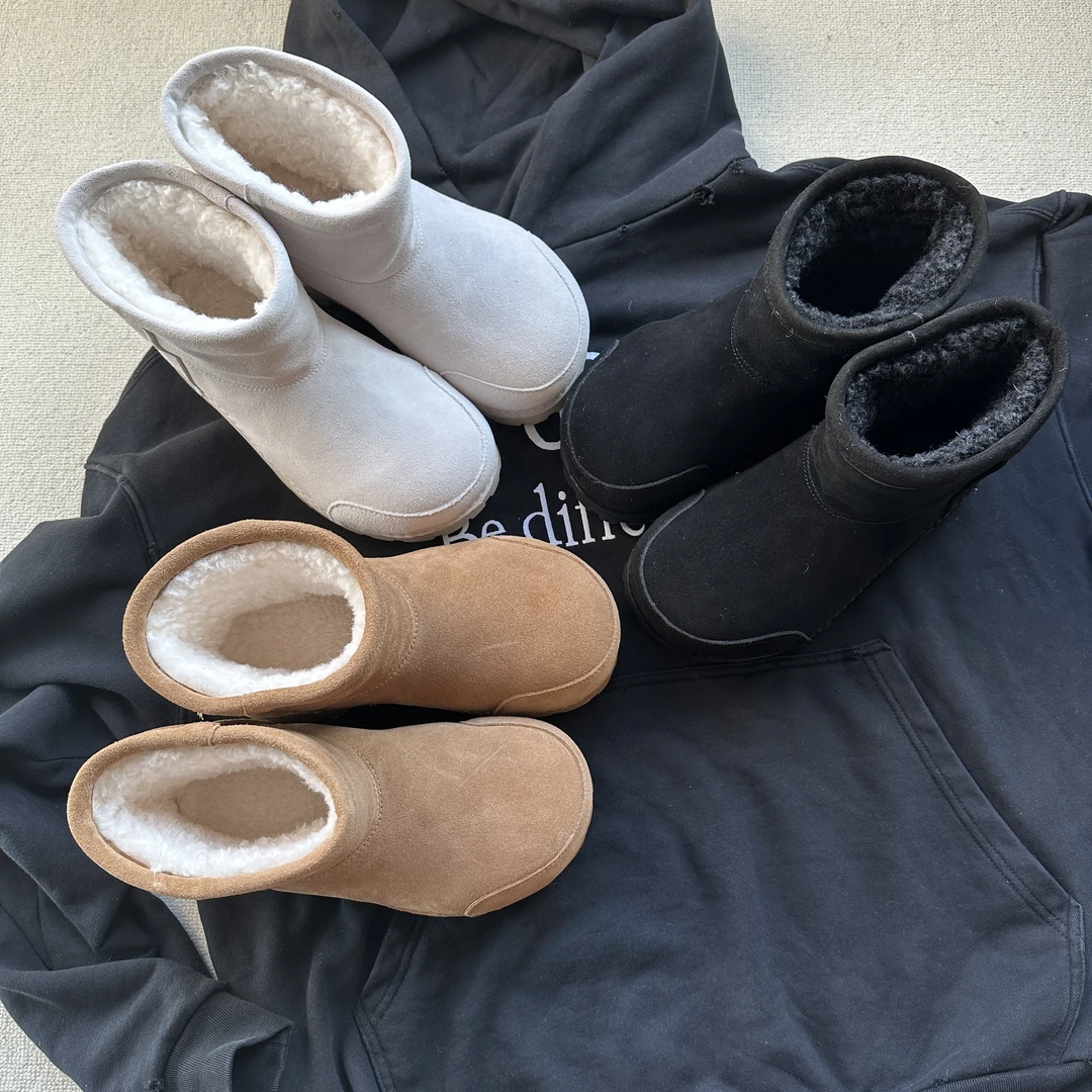 【薛定饿】秋冬款雪地靴短筒大头鞋加绒面包鞋加厚短靴防滑保暖真皮