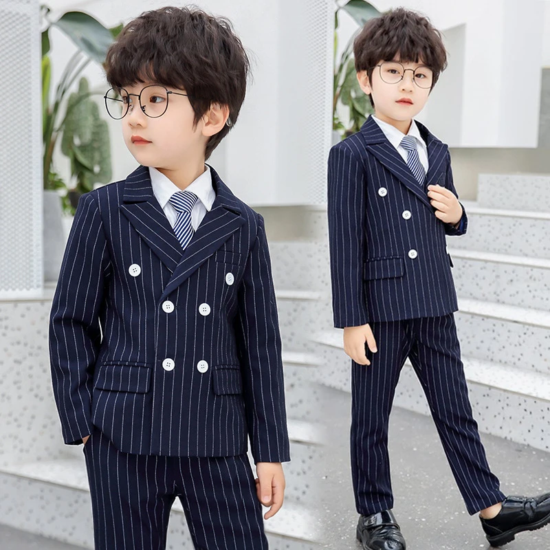 儿童婚礼套装韩版男童条纹花童礼服钢琴演出服小西服时尚英伦风帅