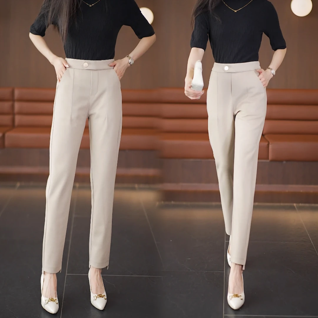 2024早秋新款毛呢休闲裤呢子西装女裤高腰显瘦萝卜哈伦裤