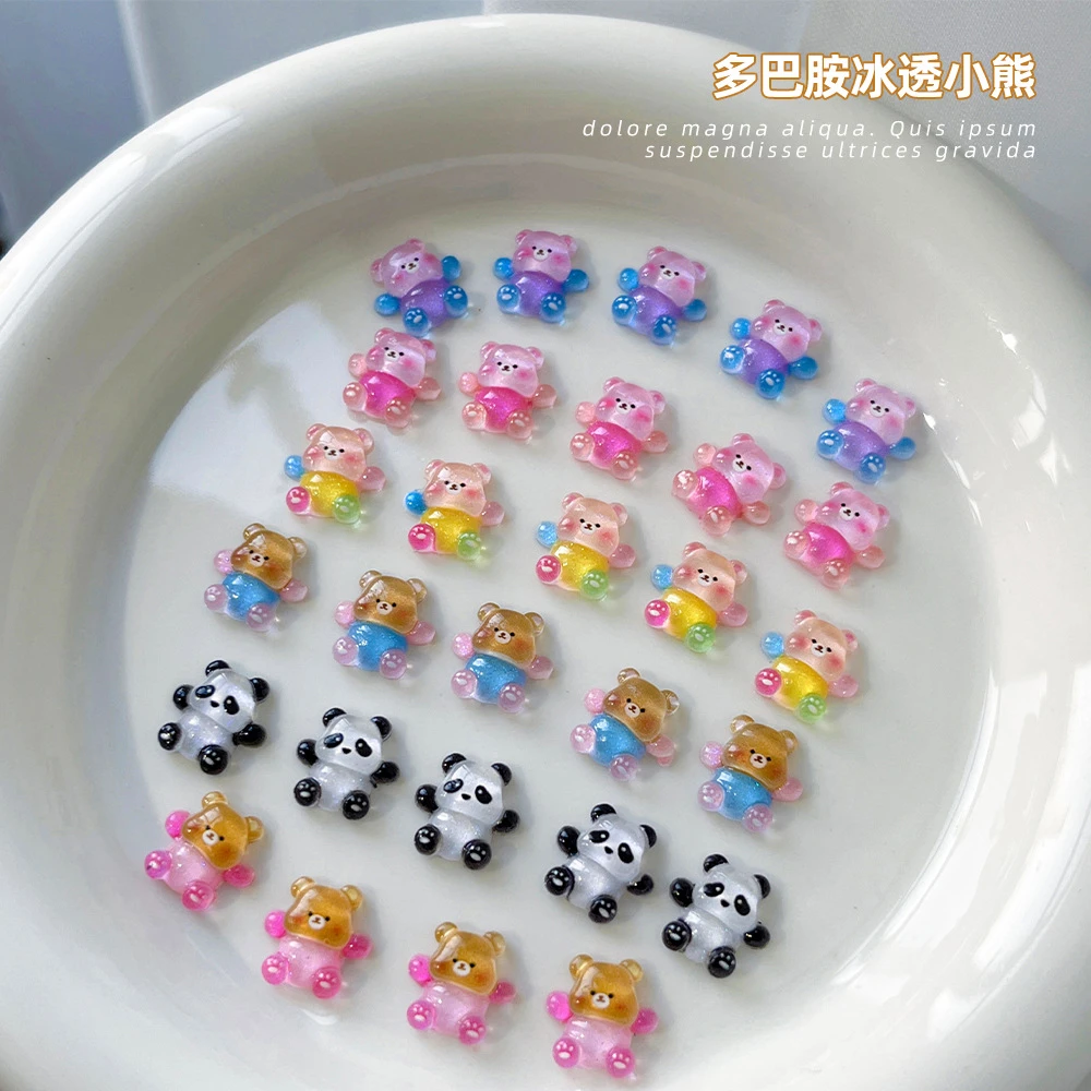 可爱冰透小熊美甲饰品多巴胺细闪卡通树脂呆萌抱抱熊指甲装饰批发