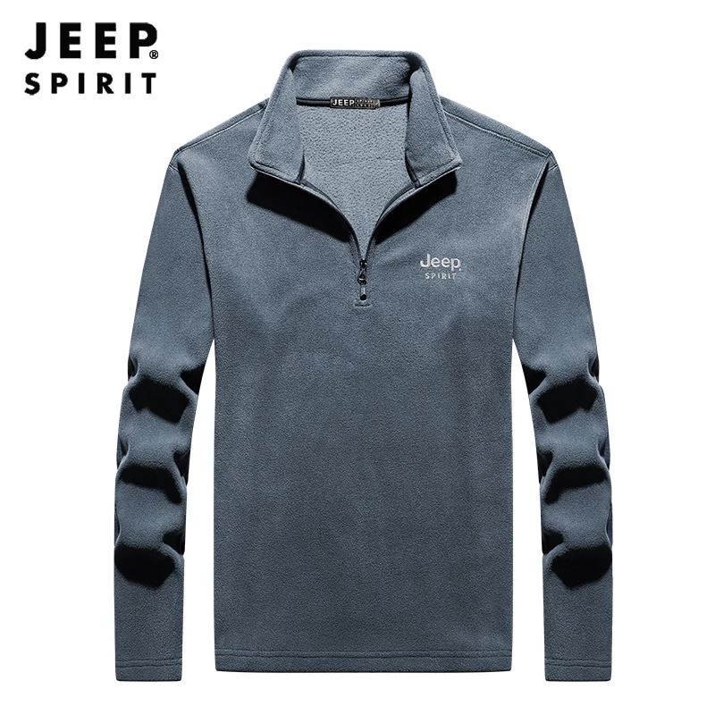 【JEEPSPIRIT】春秋半拉链卫衣男免烫保暖休闲套头立领长袖抓绒衣
