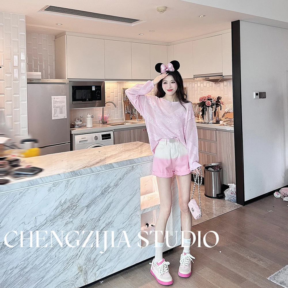 橙子·studio 【大海星辰】DD0414亮片镂空套头针织打底衫