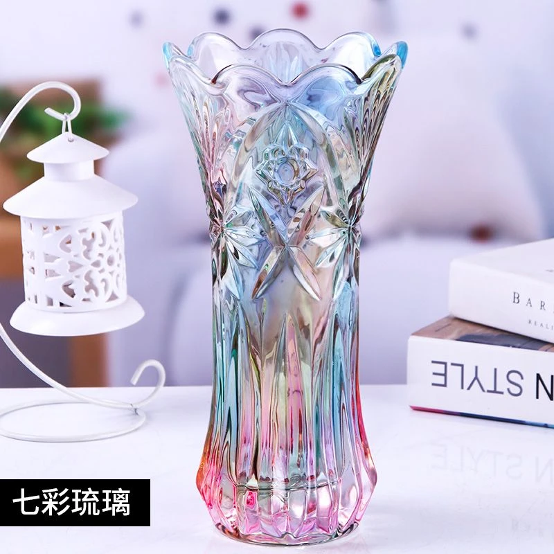 高档彩色玻璃花瓶摆件客厅高档加厚花瓶玻璃插花水养富贵花瓶G190