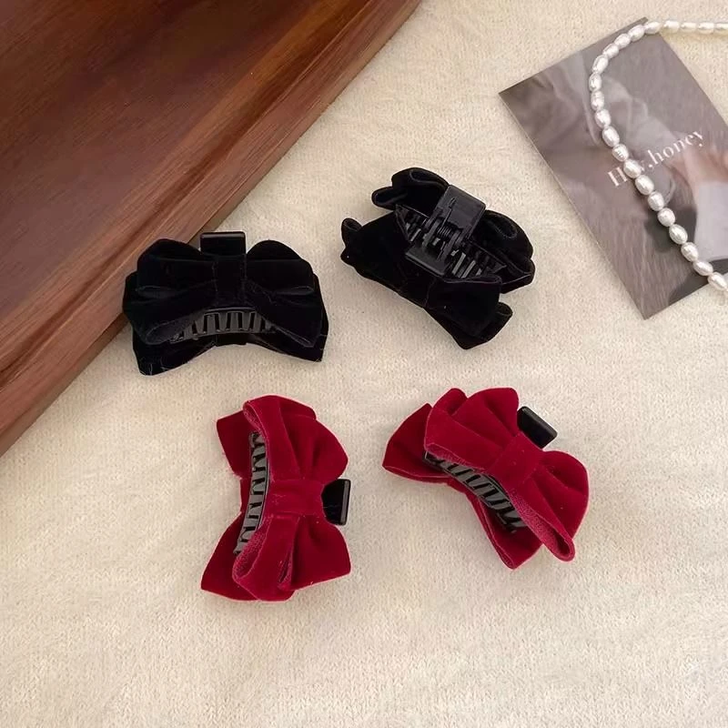 过年红色丝绒刘海夹公主头小蝴蝶结抓夹八字刘海鲨鱼夹可爱边夹女