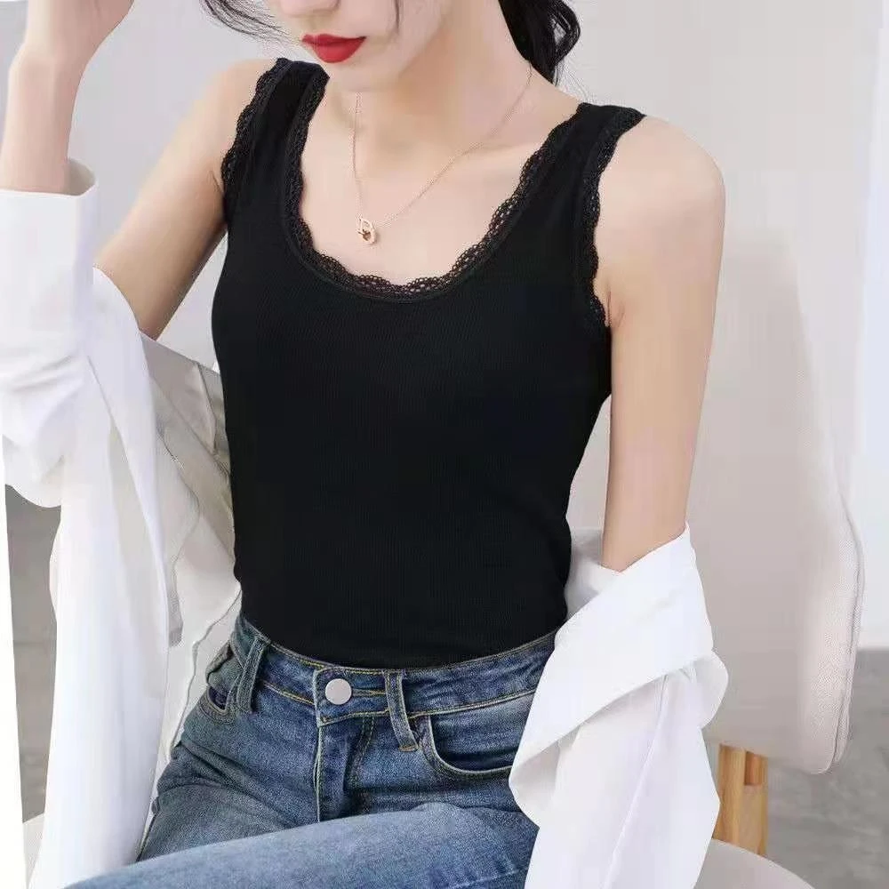 莫代尔夏季针织螺纹吊带背心女蕾丝边大码修身外穿内搭打底衫背心