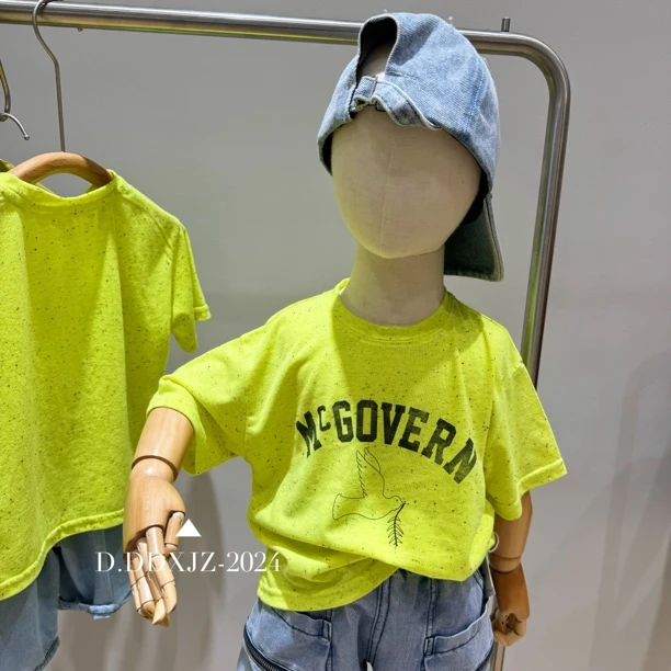 【捡漏】达不溜家韩版男女童高颜值纯色亮色印字母短袖 80160