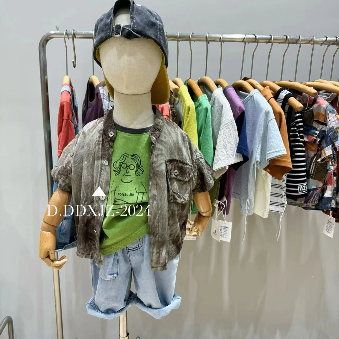 【捡漏】达不溜家 韩版男童百搭高颜值国风扎染短袖衬衫 80080