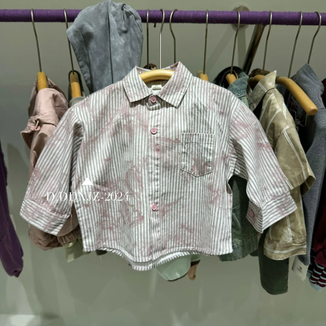 【老徐钟爱款】秋季新款达不溜家原创儿童韩版长袖扎染条纹衬衫8078