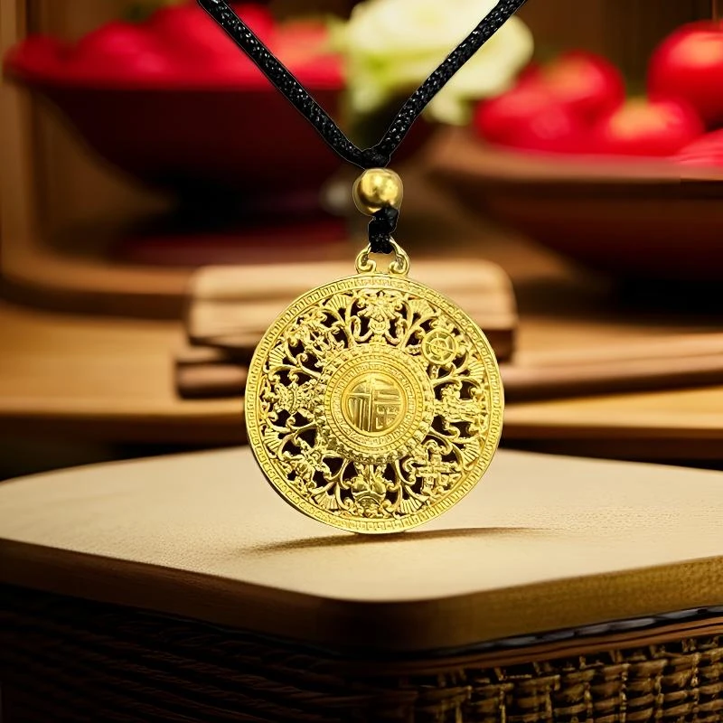 足金【足金古法工艺八宝罗盘】时尚双面手工编传承吊坠复古实心挂坠