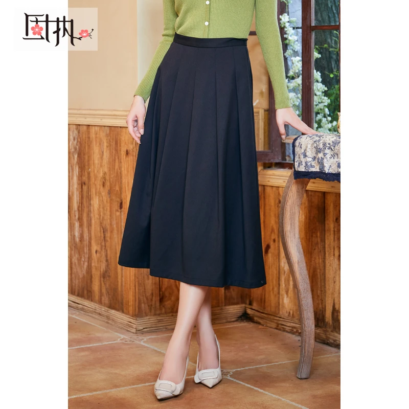 固执秋季新款学院风百褶中长半身裙00033BQ08479