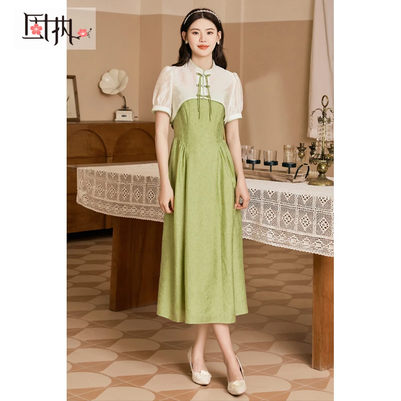 固执夏季新款中式复古短袖衫+吊带中长连衣裙套装43532TZ08188