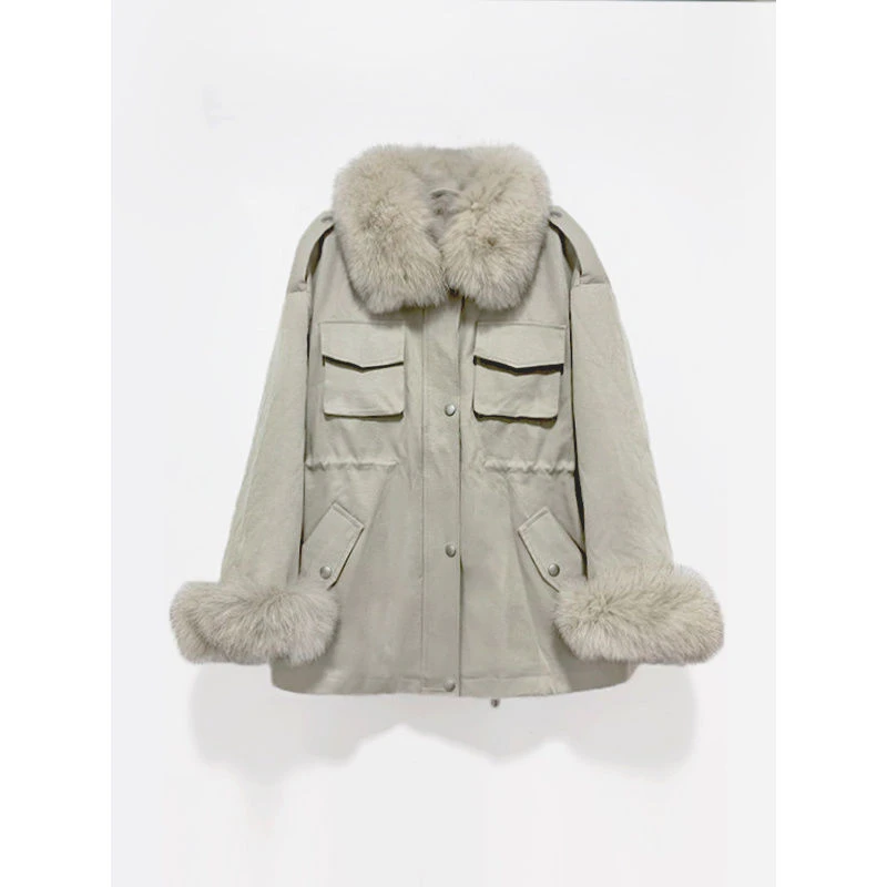 固执秋冬新款狐狸毛领通勤棉服厚外套女装42004DT06418