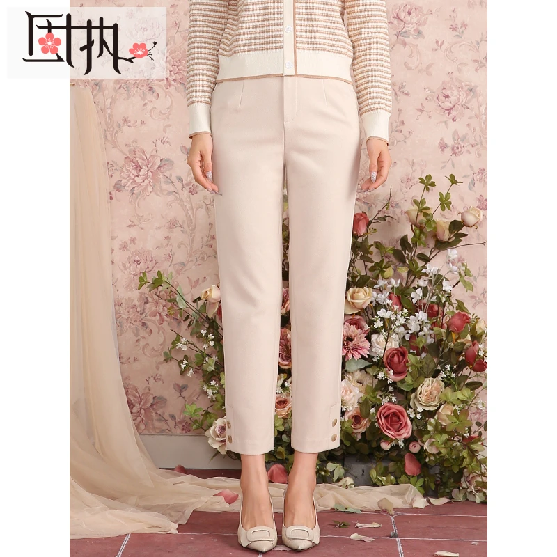 固执秋冬新款学院直筒长裤女80123KZ07711针织