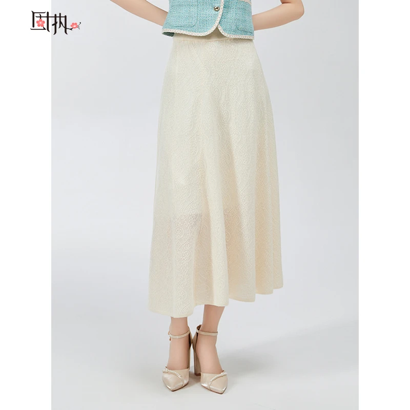固执2024春季新款复古气质提花高腰长款针织半身裙80141BQ08910