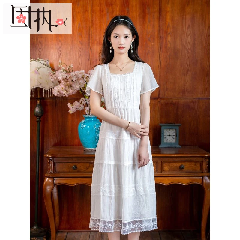 固执夏季新款欧式短袖中长款连衣裙10822LQ07473时尚复古气质收腰