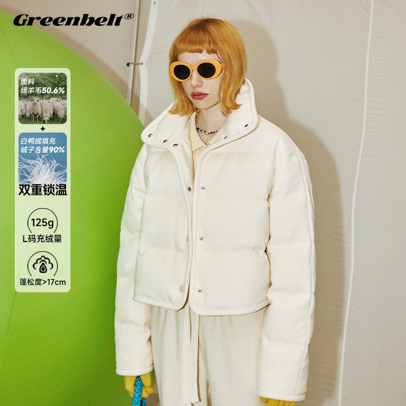 GREEN BELT短款羽绒服女冬季2023新款保暖宽松鸭绒面包休闲外套