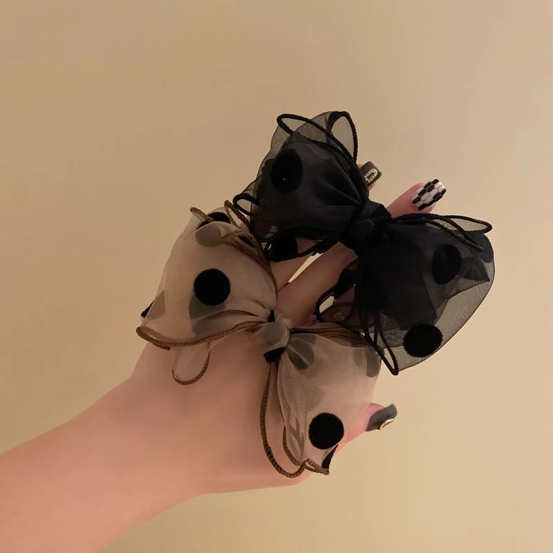 欧根纱蝴蝶结发饰网红高级感波点发圈头绳丸子头绳2024年新款可爱