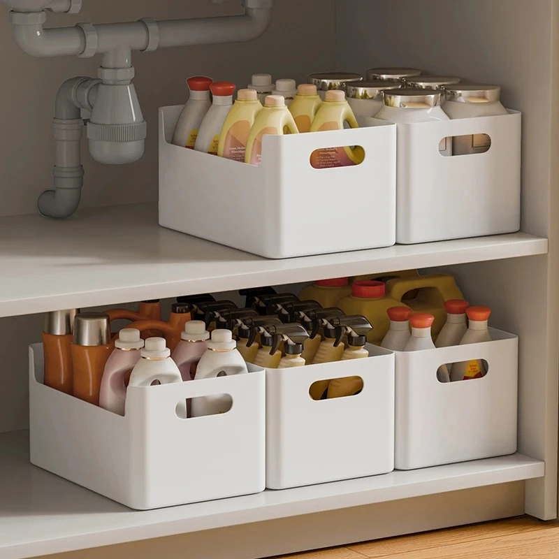 极简杂物收纳筐化妆品收纳盒家用桌面零食整理筐橱柜收纳盒子日式