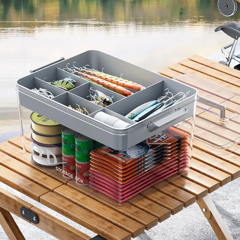 渔具鱼饵收纳箱手提鱼钩盒多功能塑料钓鱼工具盒子整理箱大容量