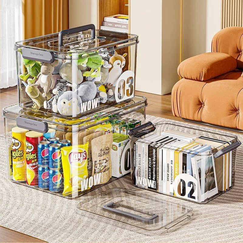 奇喵手提透明家用收纳箱加厚衣物玩具零食书本收纳盒大容量整理盒