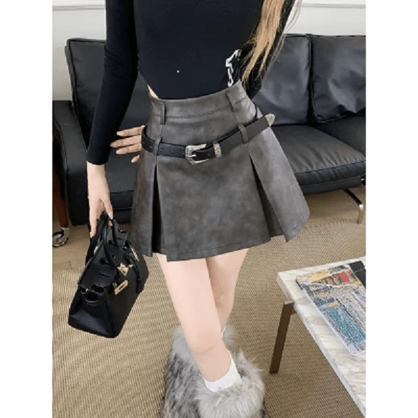 美式复古辣妹a字半身裙女新款高腰pu包臀裙做旧短裙女