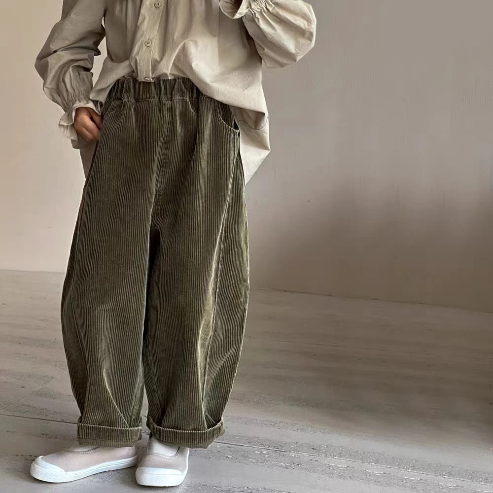 儿童裤子中大童灯芯绒直筒裤男童女童阔腿裤休闲裤百搭洋气韩版