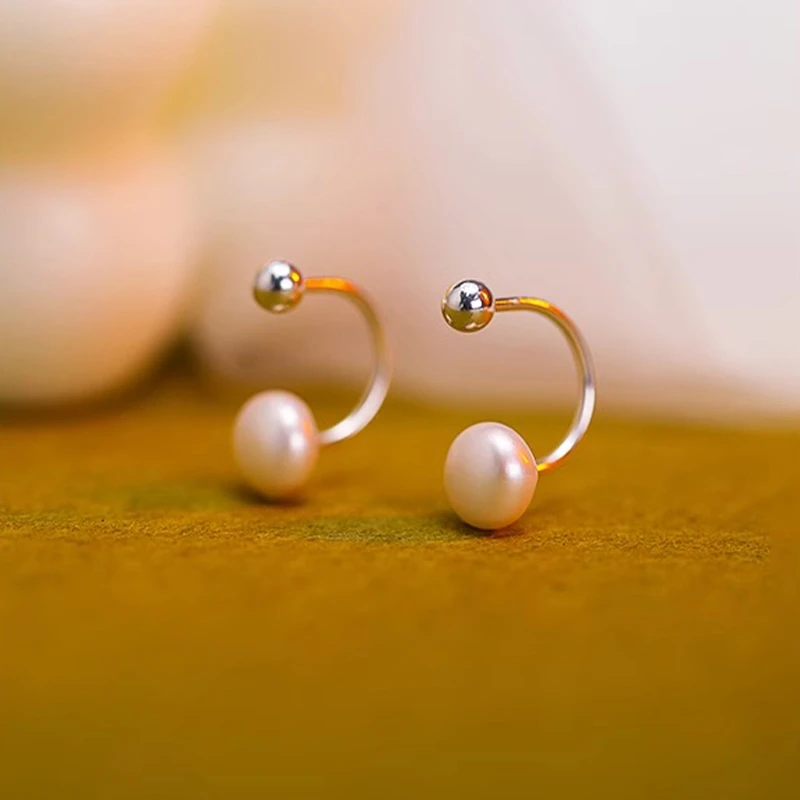 足银耳饰 珠珠U形耳环新款潮高级感气质s999纯银耳钉时尚耳饰女