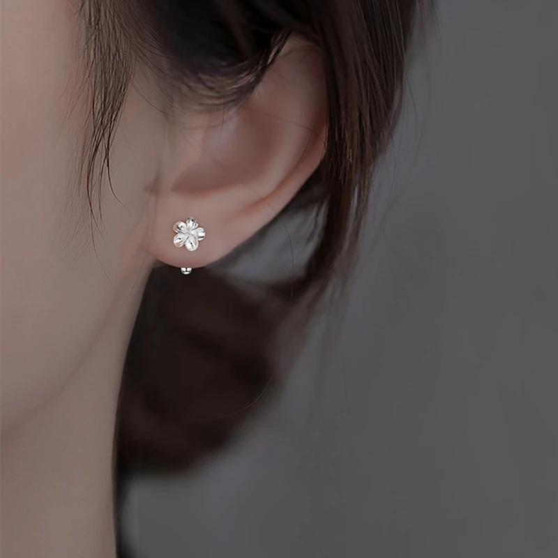 足银耳饰 999纯银栀子花耳钉新款耳环养耳洞睡觉免摘简约小众耳饰