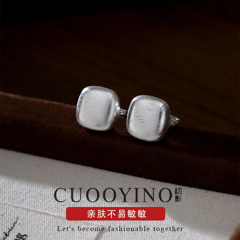 铜合金耳饰 925银针方块拉丝耳环气质轻奢时尚耳钉女小众个性耳饰