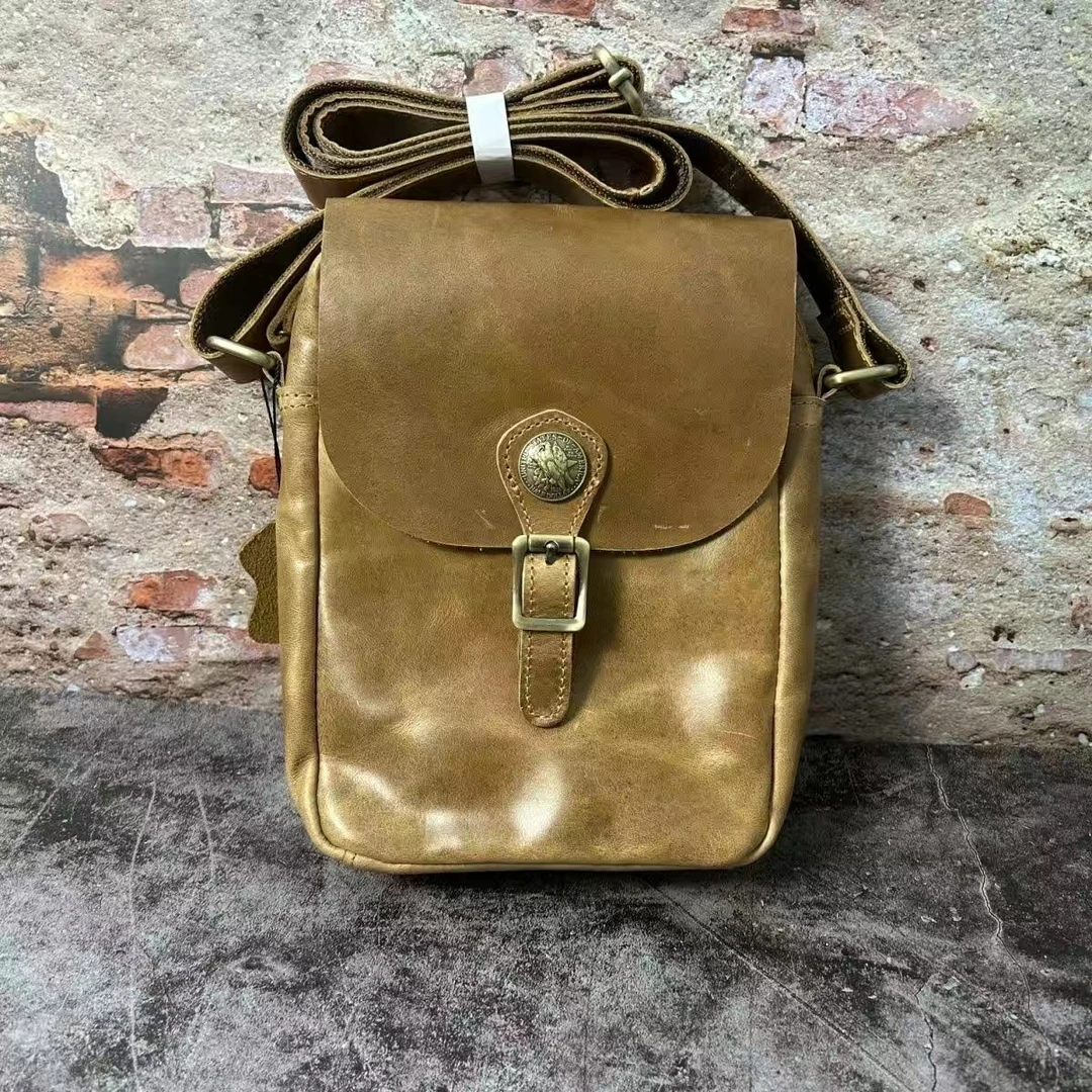 新款手工疯马皮复古运动纯牛皮单肩斜挎男包100%真皮牛皮包纯手工