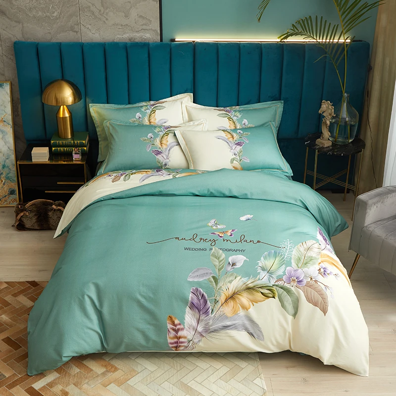 秋冬款纯棉四件套100全棉床单被套4件套纯棉床上用品美悦东方绿