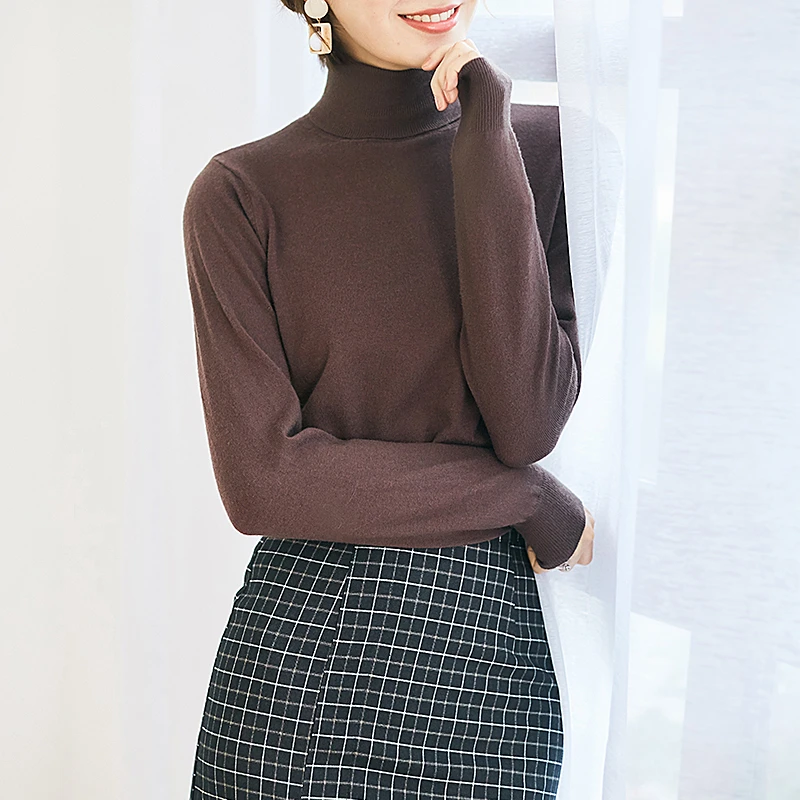 西野妮-高领打底衫女秋冬韩版修身套头毛衣女休闲新款长袖纯色209