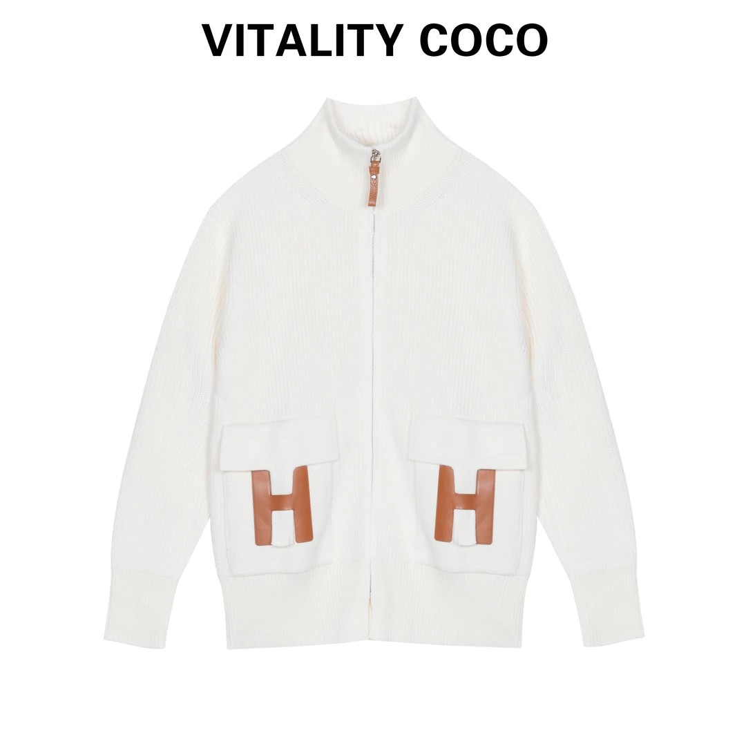 「VITALITY COCO」H字母拉链宽松立领开衫休闲长袖针织衫外套591