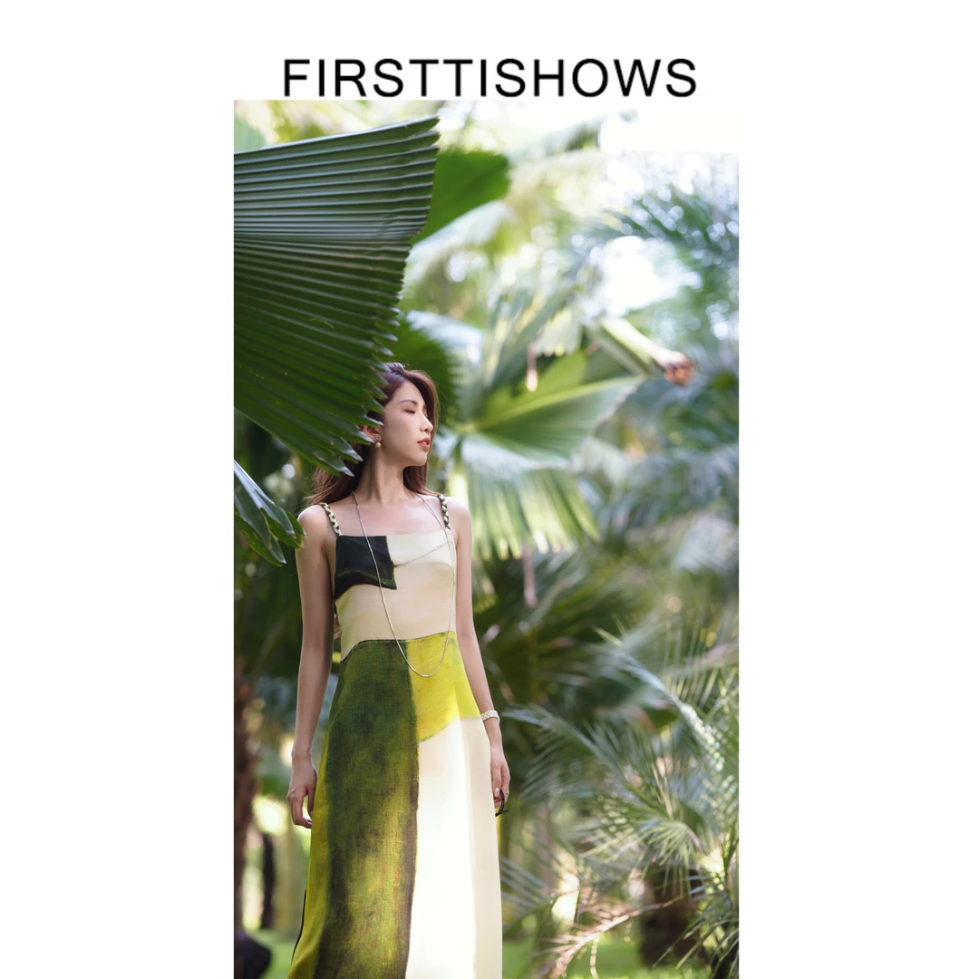 首秀"夏日浪漫" 爆款裙子2025新款高级感梵高油画风吊带连衣裙281