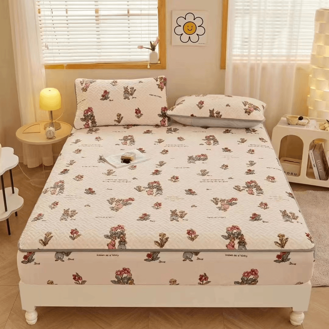 冬季单人纯棉牛奶绒床盖单件加绒加厚夹棉榻榻米炕盖印花双面床笠