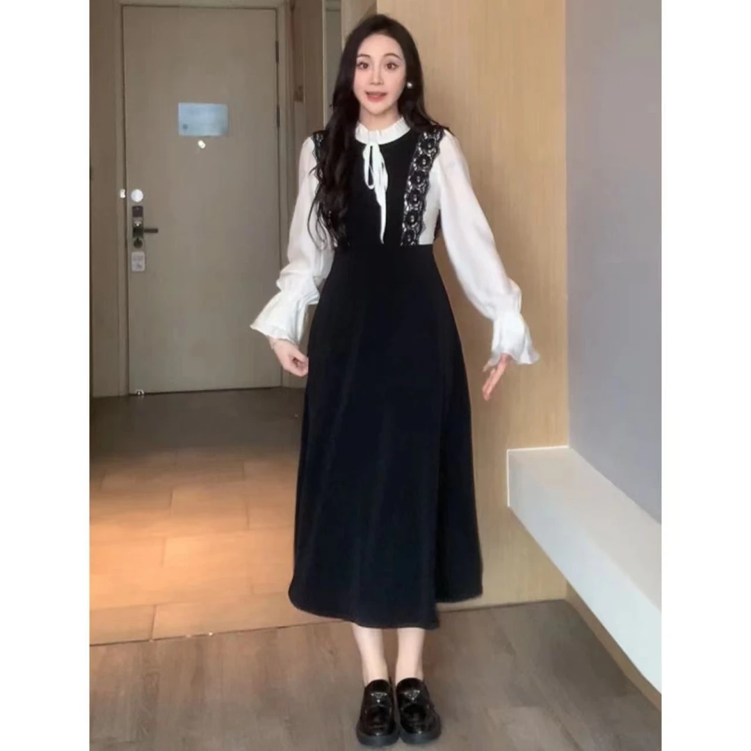 XINYI【挚爱赫本】秋季拼接假两件西装连衣裙收腰显瘦X623Q02120