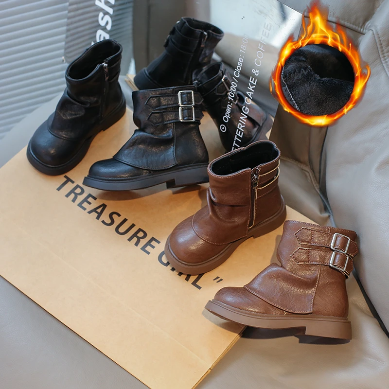 26-36码裤管靴女童堆堆靴2025爆款美拉德短靴儿童马丁靴小女孩绒