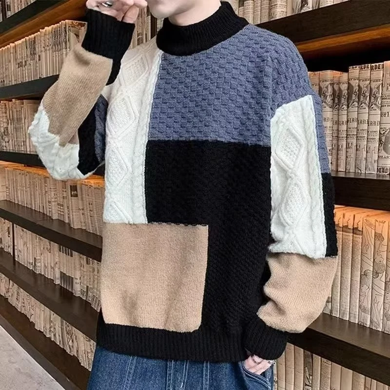 初高中学生毛衣男士秋冬季潮牌慵懒风打底衫加绒加厚青少年毛线衣