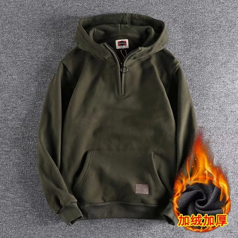 秋冬季美式半拉领连帽卫衣男士2023新款潮牌百搭加厚宽松休闲秋冬