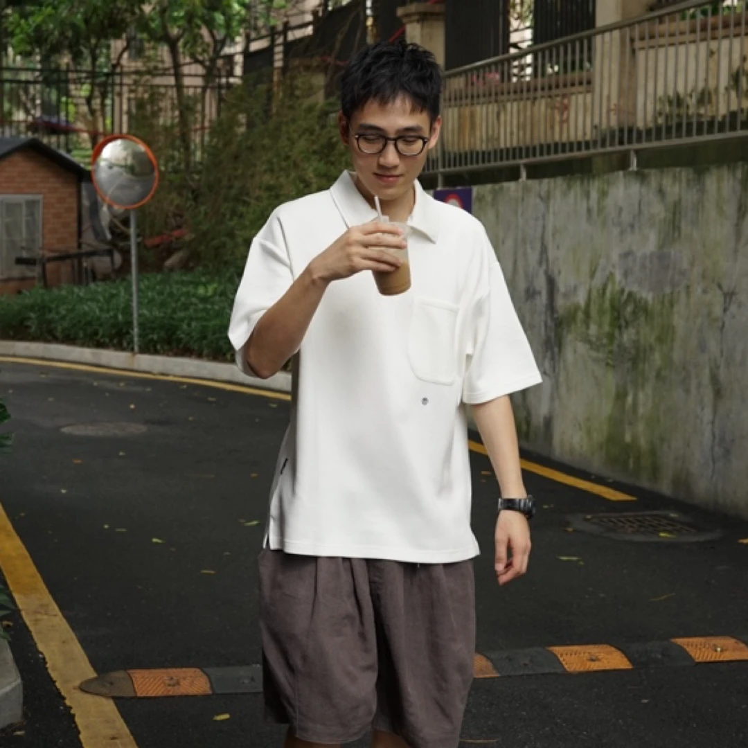 NEAT pocket 软糯亲肤空气层刺绣Polo领纯色休闲短袖