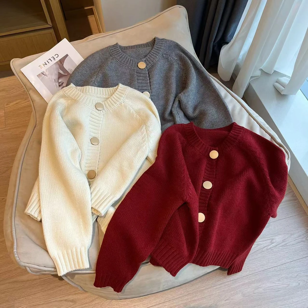 【婷婷推荐】登记韩系单排扣时尚纯色小香风毛衣外套986