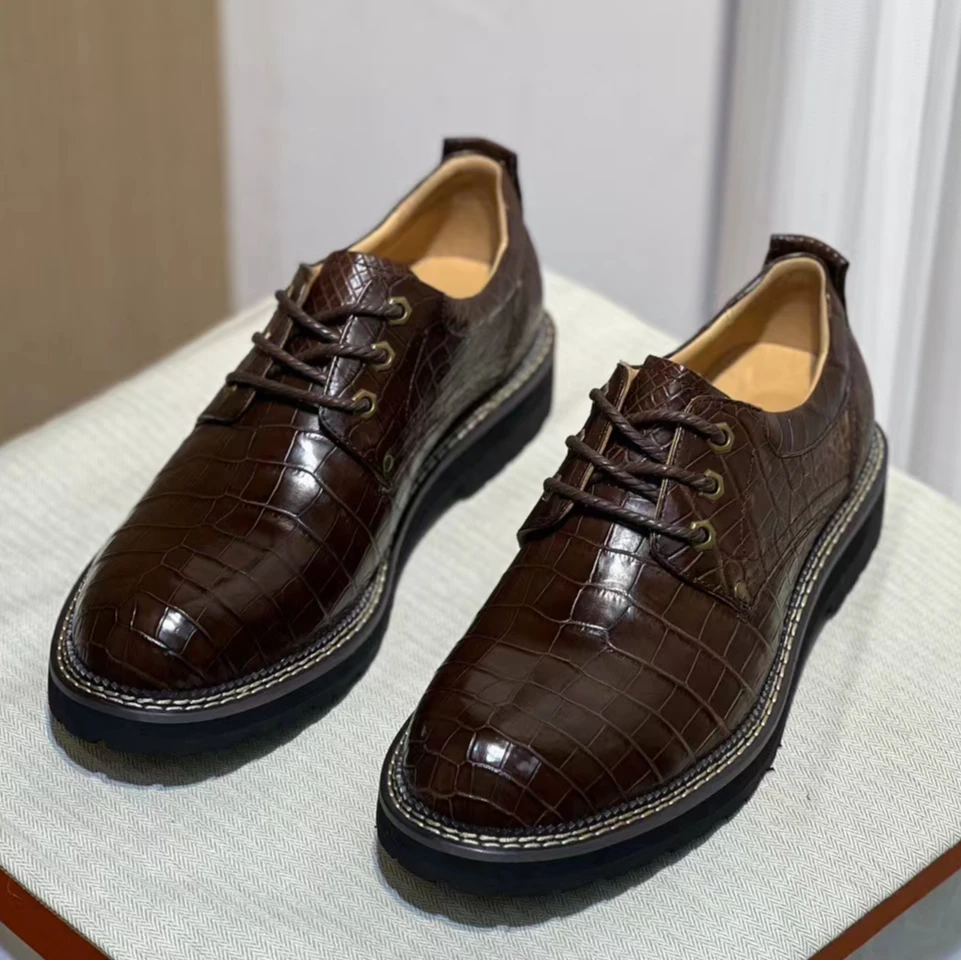 正鳄百正品鳄鱼皮鞋男新款时尚工装鞋真皮休闲皮鞋百搭商务男鞋潮