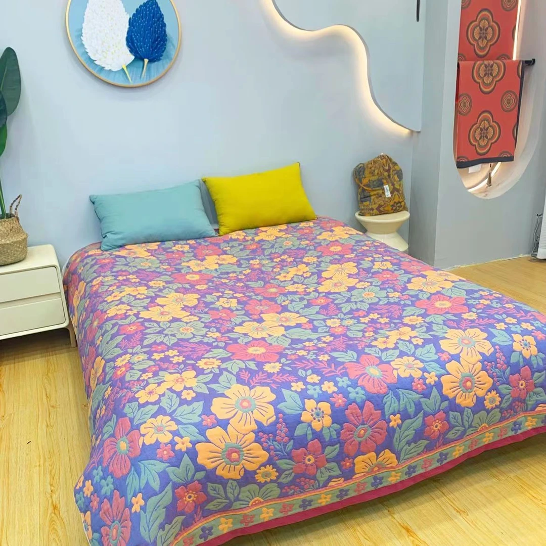 金禧优品8【紫色木棉花单人床盖】纱布床盖150.200