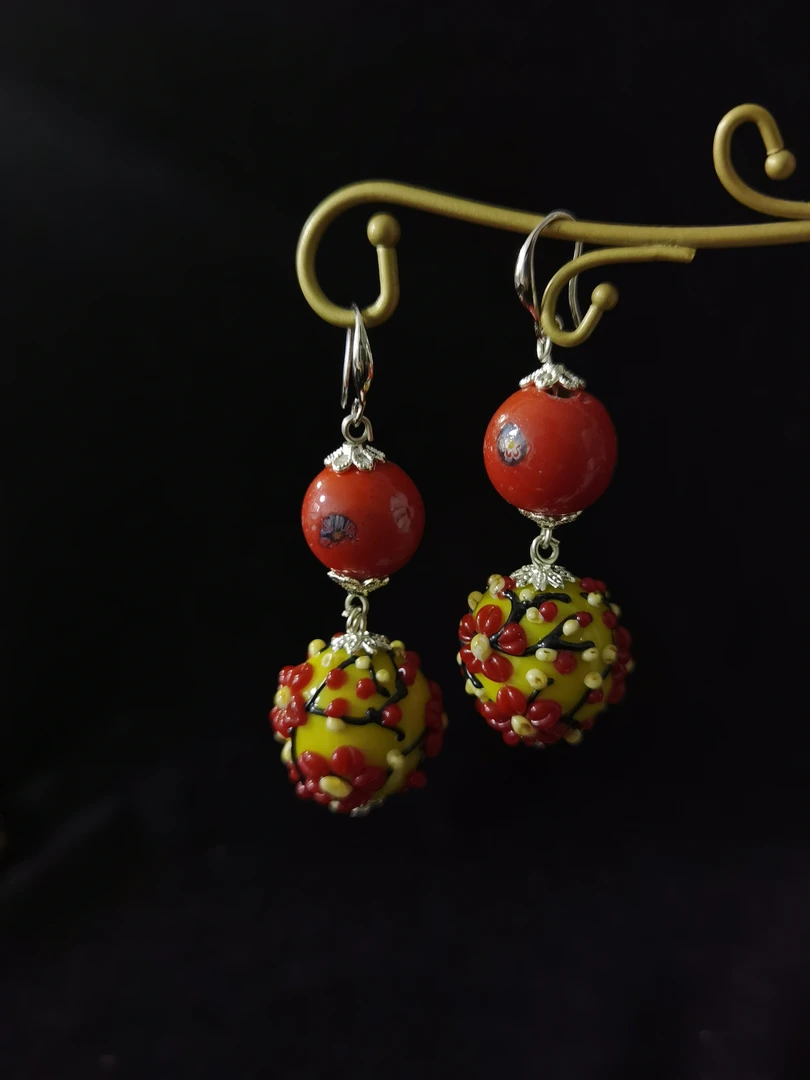 铜合金琉璃耳饰 复古琉璃耳饰