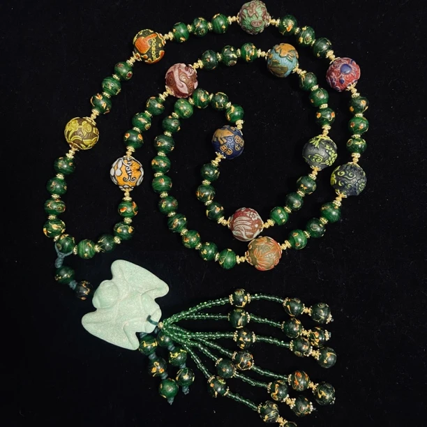 铜合金琉璃手链 3547雕刻珠琉璃12生肖凤眼项链