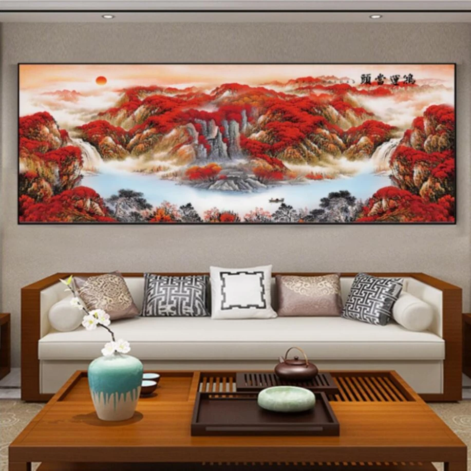 (鸿运当头横幅)客厅办公室书房晶瓷晶钻装饰鸿运当头客厅挂画
