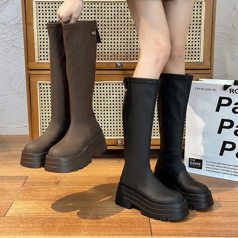 红蜻蜓牌厚底长筒靴女2024年小个子长靴显瘦高筒靴子不过膝骑士靴