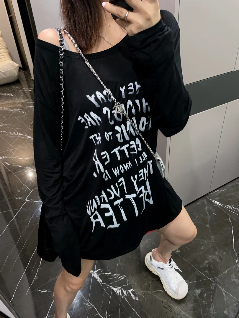 美式慵懒休闲百搭oversize防晒字母印花长袖T恤女